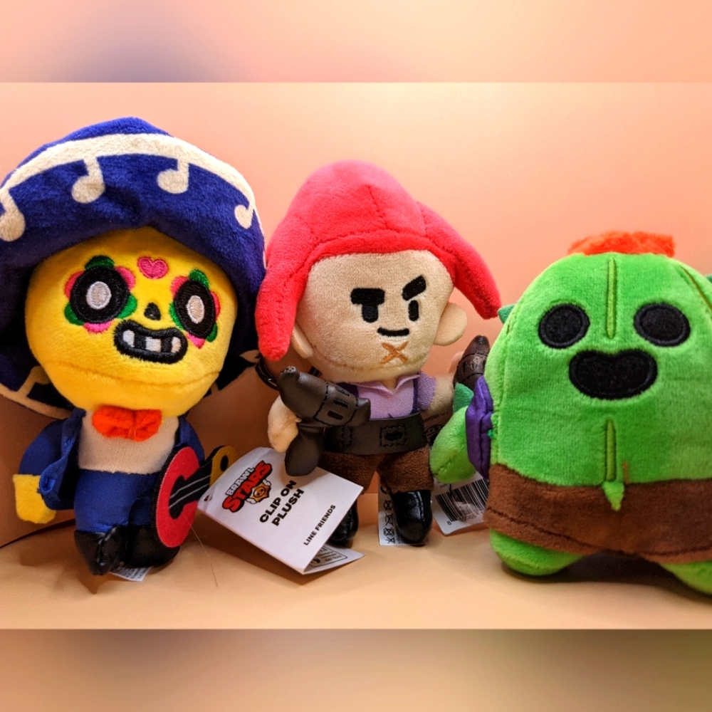 Trio of BRAWL STARS Clip on Plush keychain, backpack, or purse charms